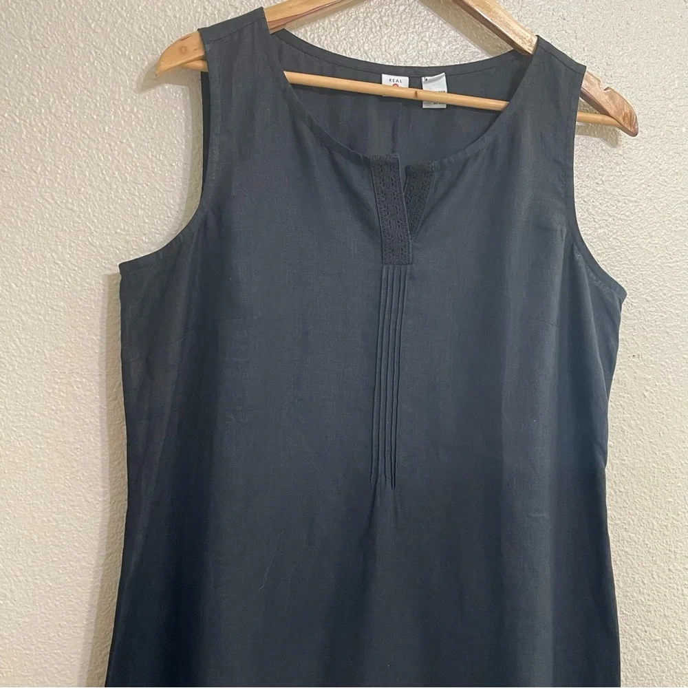 100% linen Asymmetric Sleeveless Linen V-Neck‎ Midi Black Dress